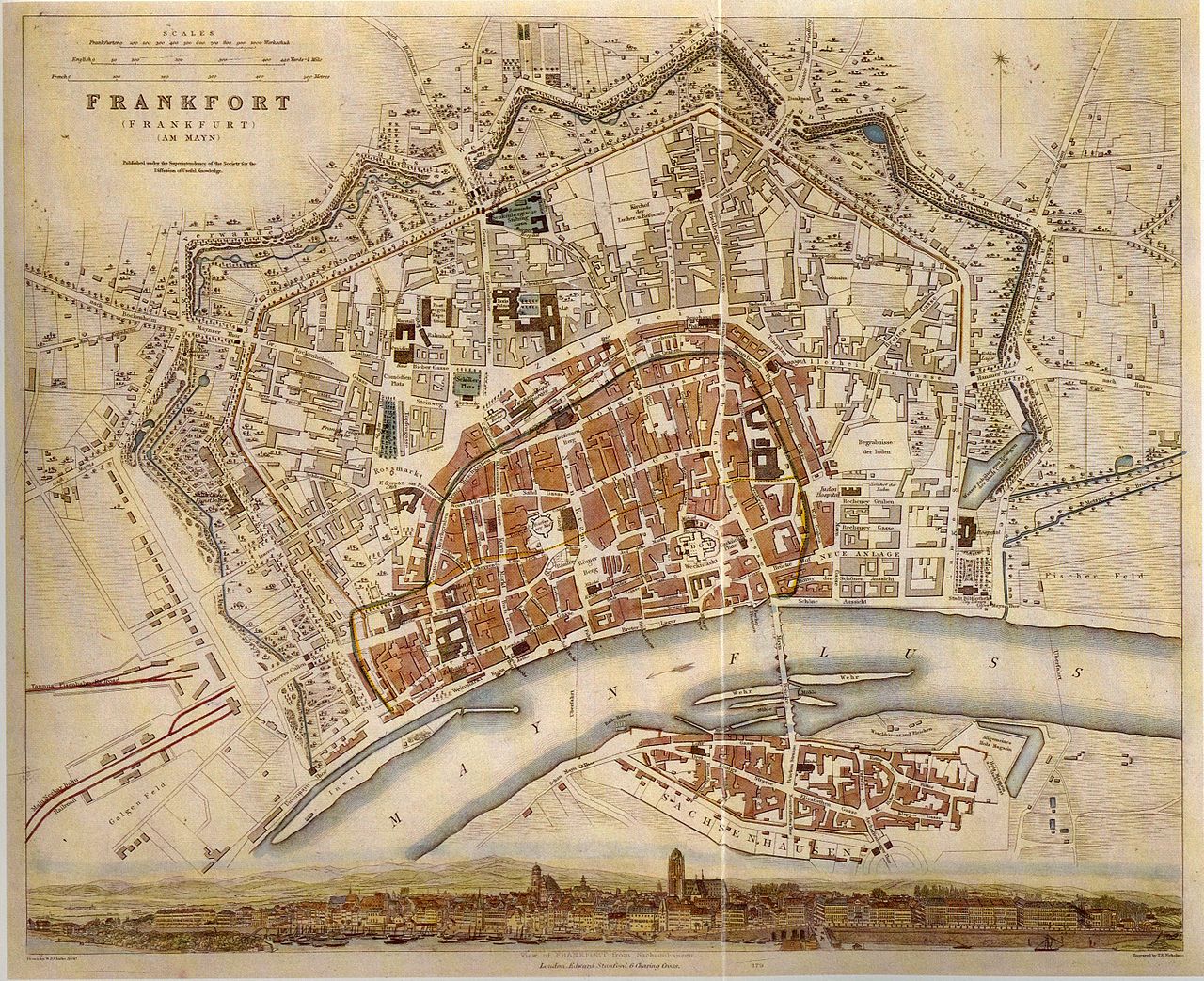 Stadtplan Frankfurt um 1840